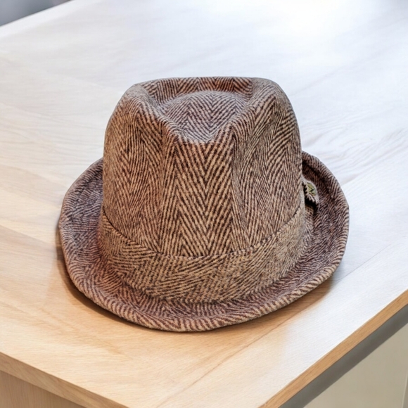 Epoch Herringbone Gray Tweed Fedora 100% Wool Size S/M Country Gent Grandpacore - Picture 2 of 11